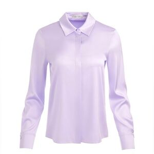 Alice + Olivia Light Purple Lavender Lilac Satin Button Down Shirt Brady Silk